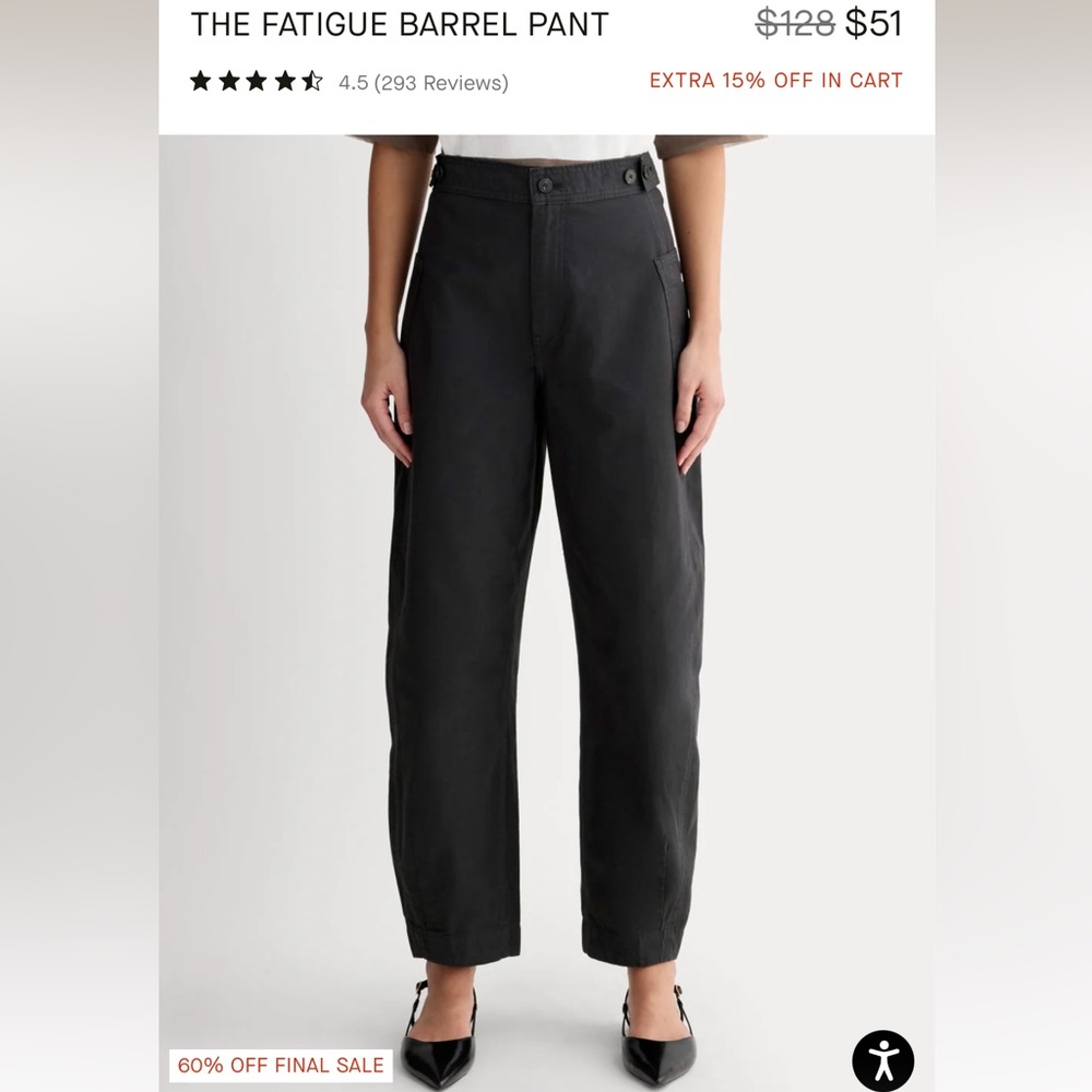 Everlane fatigue barrel pants black, size 4